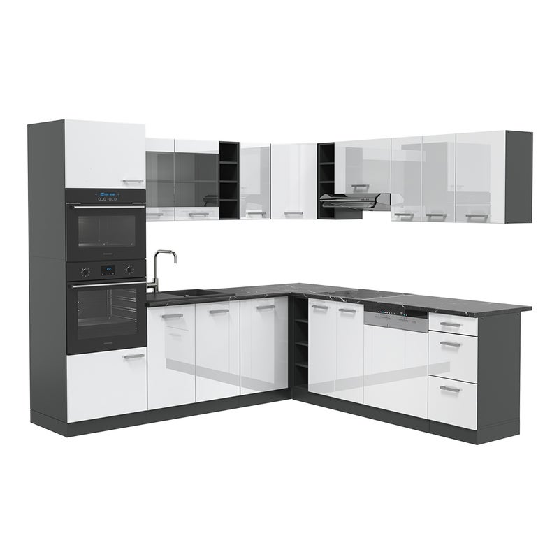 Vicco Kuchnia narożna R-Line, Biały wysoki połysk/antracyt, 247 x 60 cm , BP Antracyt