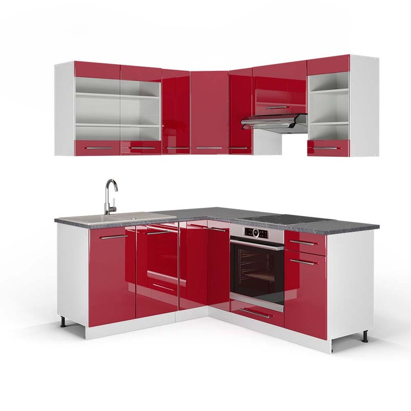 Vicco Kogoszczona kuchnia Fame-Line, Bordowy wysoki połysk/biały, 190 x 60 cm , BP Antracyt