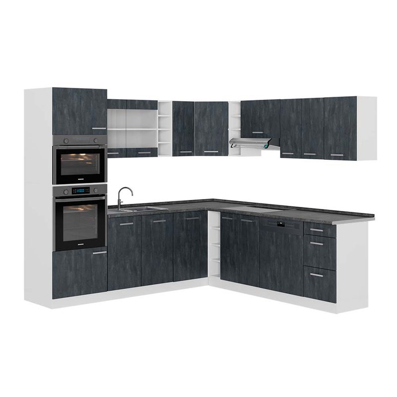 Vicco Kuchnia narożna R-Line, Czarny beton/biały, 247 x 60 cm BP Antracyt