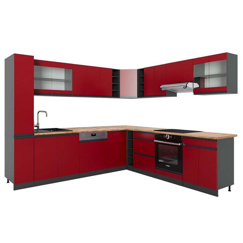 Vicco Panel przedni R-Line, Czerwony/antracyt, 277 x 60 cm J-Shape, BP Dąb