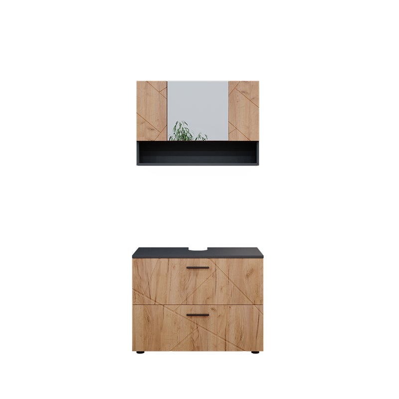 Vicco Zestaw mebli łazienkowych Irma, Złoty dąb power/antracyt, 2 części, szafka dolna 80 cm