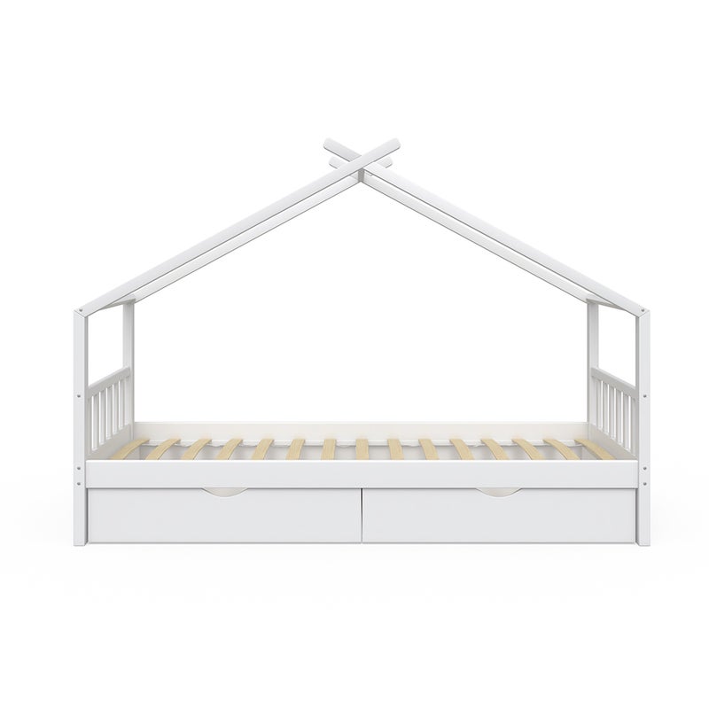 Vitalispa Łóżko domowe Design, Biały, 90x200 cm z 2 szufladami
