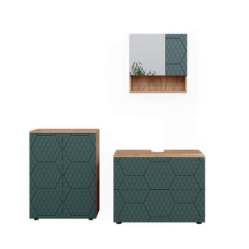 Vicco Zestaw mebli łazienkowych Irma, Zielony/złoty dąb, 3 części, z podstawą 80 cm