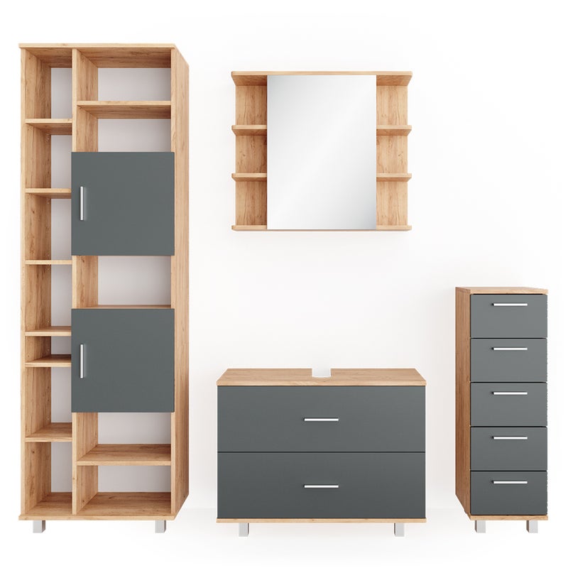 Vicco Zestaw mebli łazienkowych Ilias, Antracyt/złoty dąb, 4 części