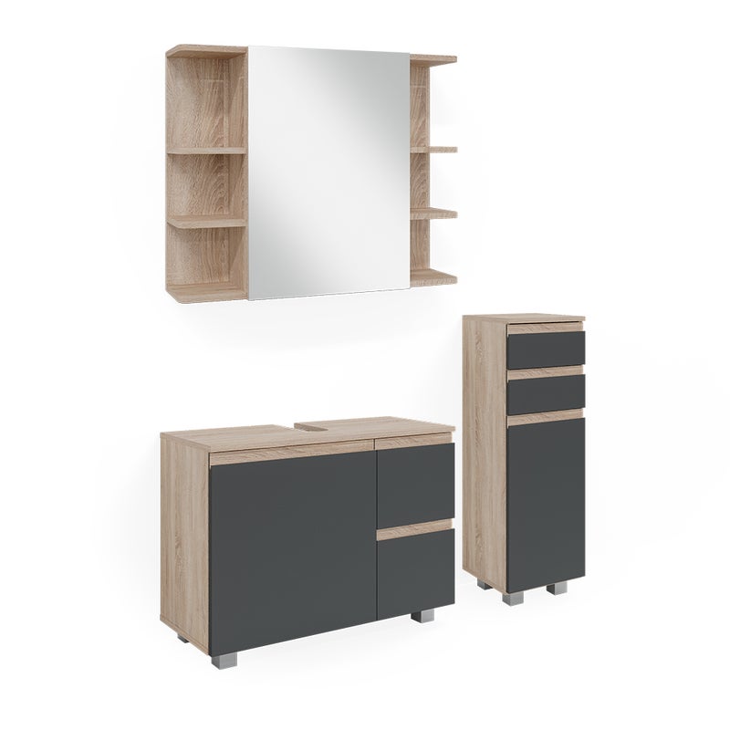 Vicco Zestaw mebli łazienkowych J-Shape, Sonoma, 3 części, z szafką midi