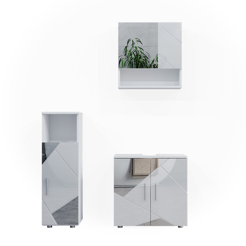 Vicco Zestaw mebli łazienkowych Irma, Biały wysoki połysk z wkładkami, 3 części
