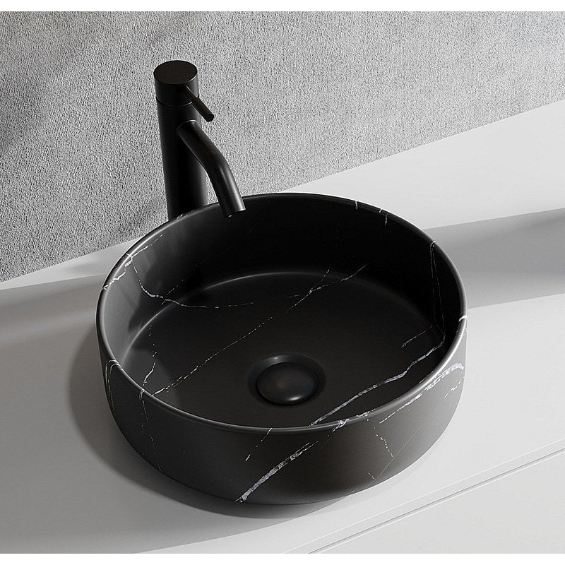 Umywalka nablatowa okrągła z czarnej ceramiki z efektem marmuru - 36 cm - VIAMARBA