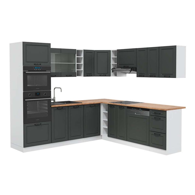 Vicco Kuchnia narożna R-Line, Antracytowy dom wiejski/biały, 247 x 60 cm , BP Dąb