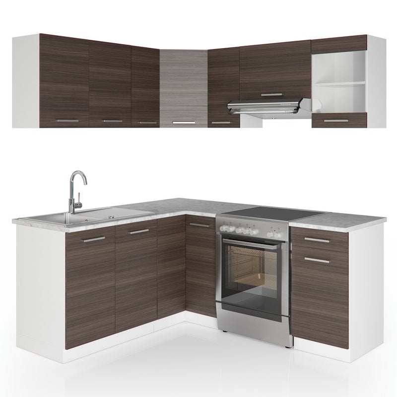 Vicco Kuchnia narożna Rick, Szlachetny szary/biały, 190 x 60 cm , BP Marmur