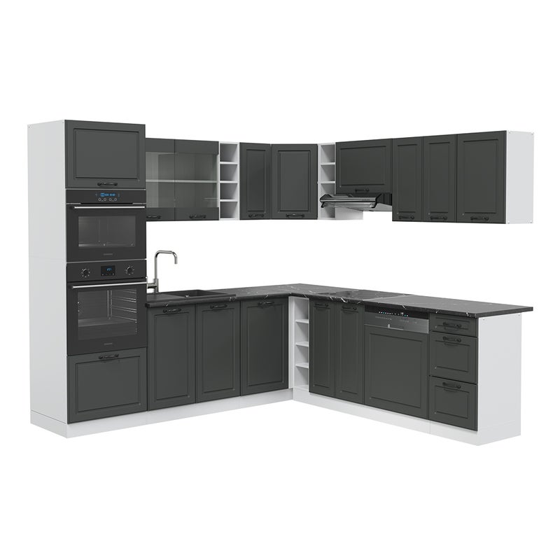 Vicco Kuchnia narożna R-Line, Antracytowy dom wiejski/biały, 247 x 60 cm , BP Antracyt