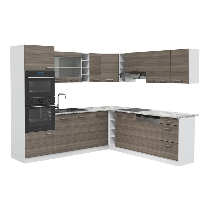 Vicco Kuchnia narożna R-Line, Szlachetny szary/biały, 247 x 60 cm , BP Marmur