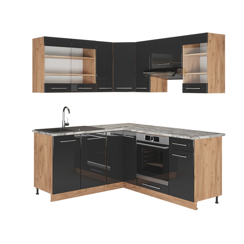 Vicco Szafki kuchenne Fame-Line, Antracytowy wysoki połysk/złoty dąb power, 190 x 46 cm bez blatu roboczego