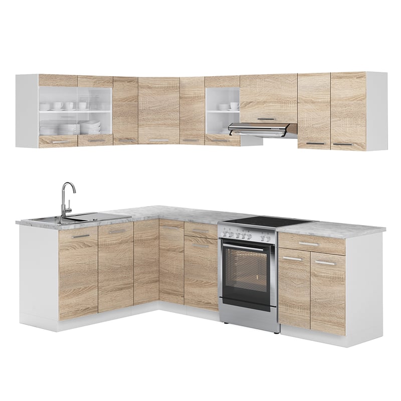 Vicco Kuchnia narożna Rick, Biały/Sonoma, 250 x 60 cm , BP Marmur