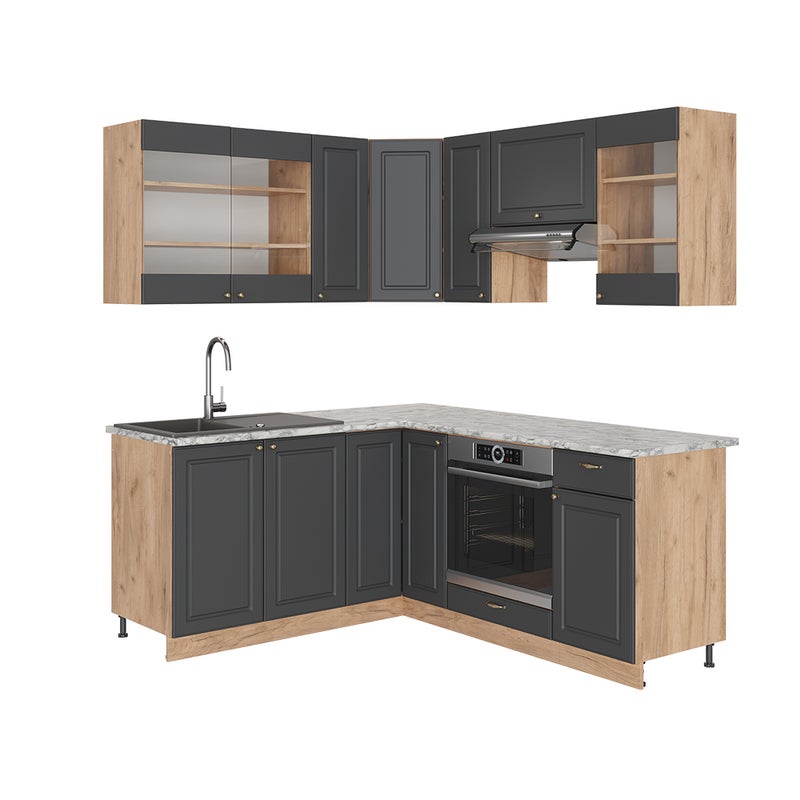 Vicco Kuchnia narożna Fame-Line, Anthracite Country House/Gold Kraft Oak, 190 x 46 cm bez blatu roboczego