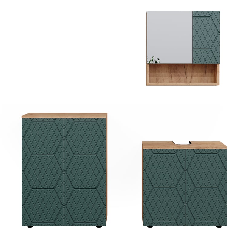 Vicco Zestaw mebli łazienkowych Irma, Zielony/złoty dąb, 3 części, z podstawą 60 cm