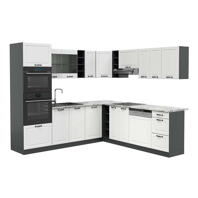 Vicco Kuchnia narożna R-Line, Biały dworek/antracyt, 247 x 60 cm , BP Marmur