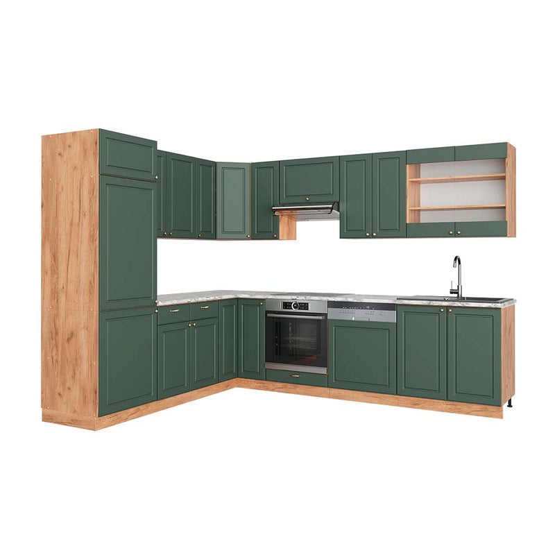 Vicco Kogoszczona kuchnia Fame-Line, Green-Gold Country/Gold Power Oak, 227 x 60 cm , BP Marmur