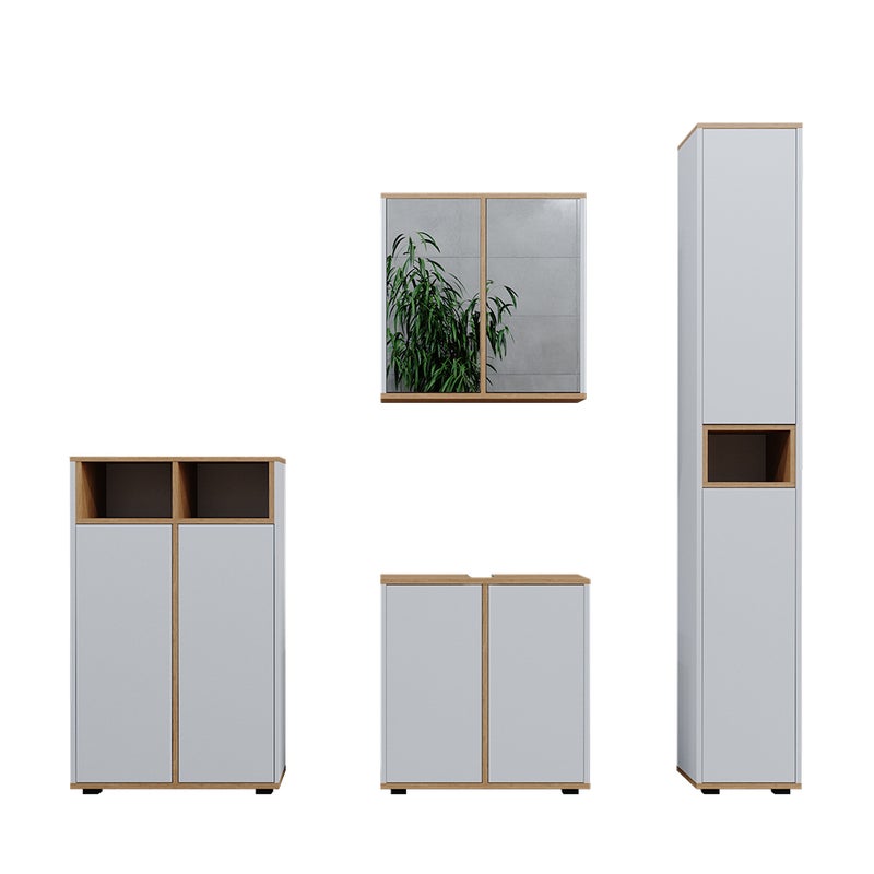 Vicco Zestaw mebli łazienkowych Didi, Biały/Artystyczny, 4 sztuki, z jednostką wysoką i jednostką midi z drzwiami