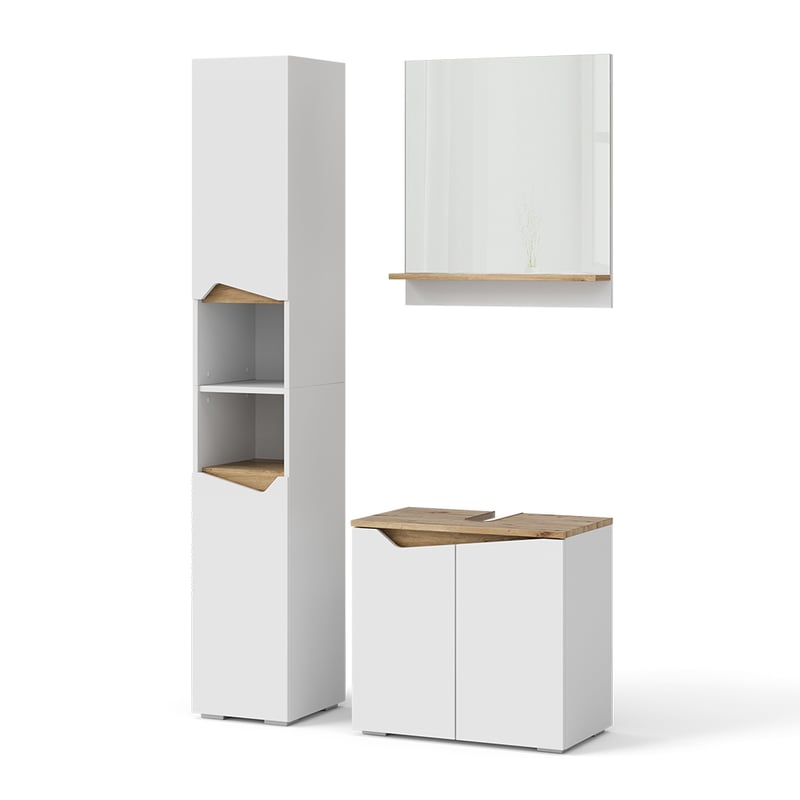 Vicco Zestaw mebli łazienkowych Marelle, Biały, 3 części, z modułem wysokim