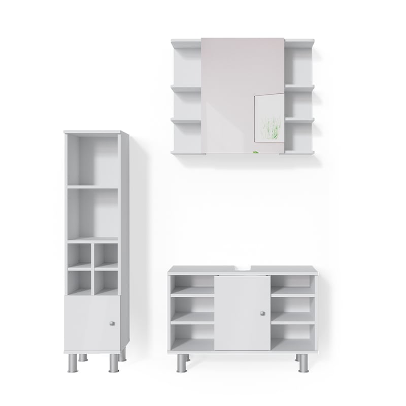 Vicco Zestaw mebli łazienkowych Fynn, Biały, 3 części, z szafką dolną 80 cm