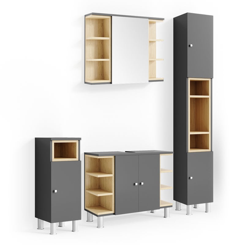 Vicco Zestaw mebli łazienkowych Aquis, Antracyt, 4 części