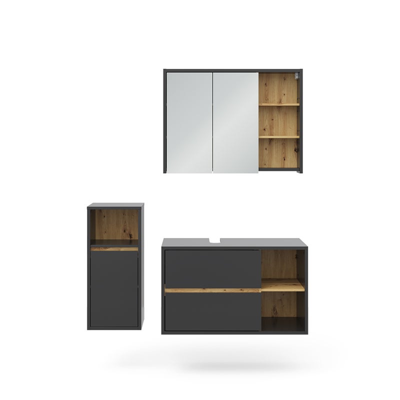 Vicco Zestaw mebli łazienkowych Viola, Antracyt, 3 części, z szafką środkową