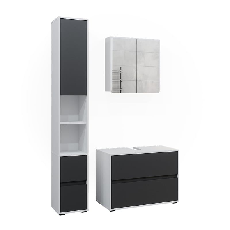 Vicco Zestaw mebli łazienkowych Maltin, Biały/antracyt, 3 części, z wysoką jednostką