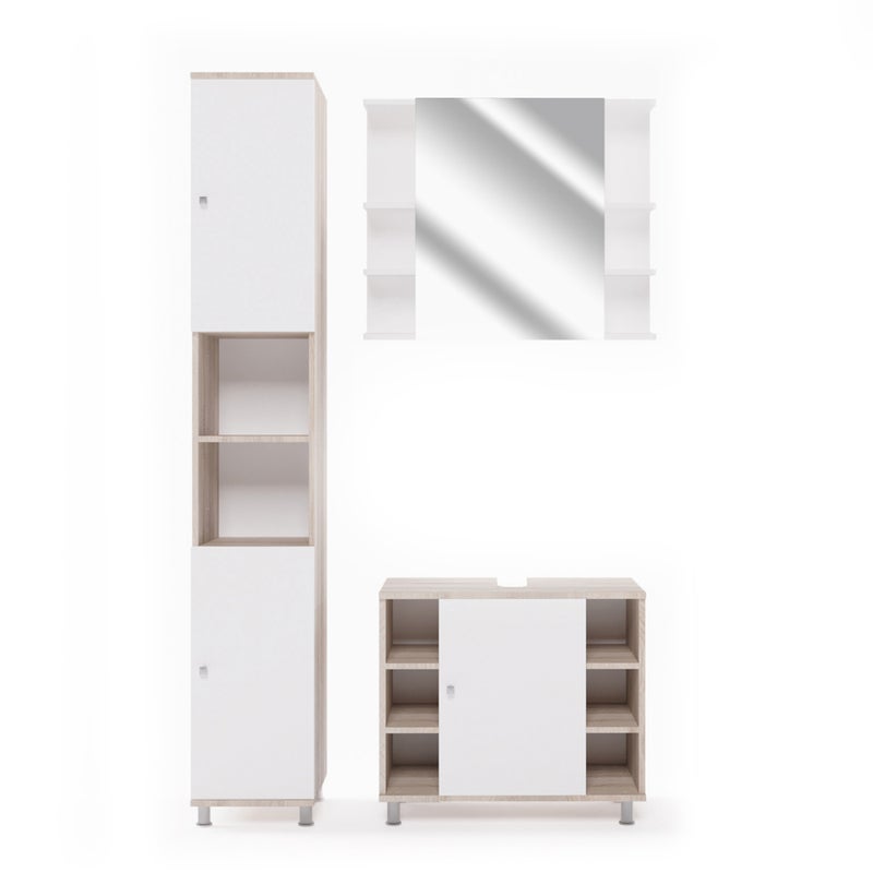 Vicco Zestaw mebli łazienkowych Fynn, Sonoma, 3 części, z modułem wysokim