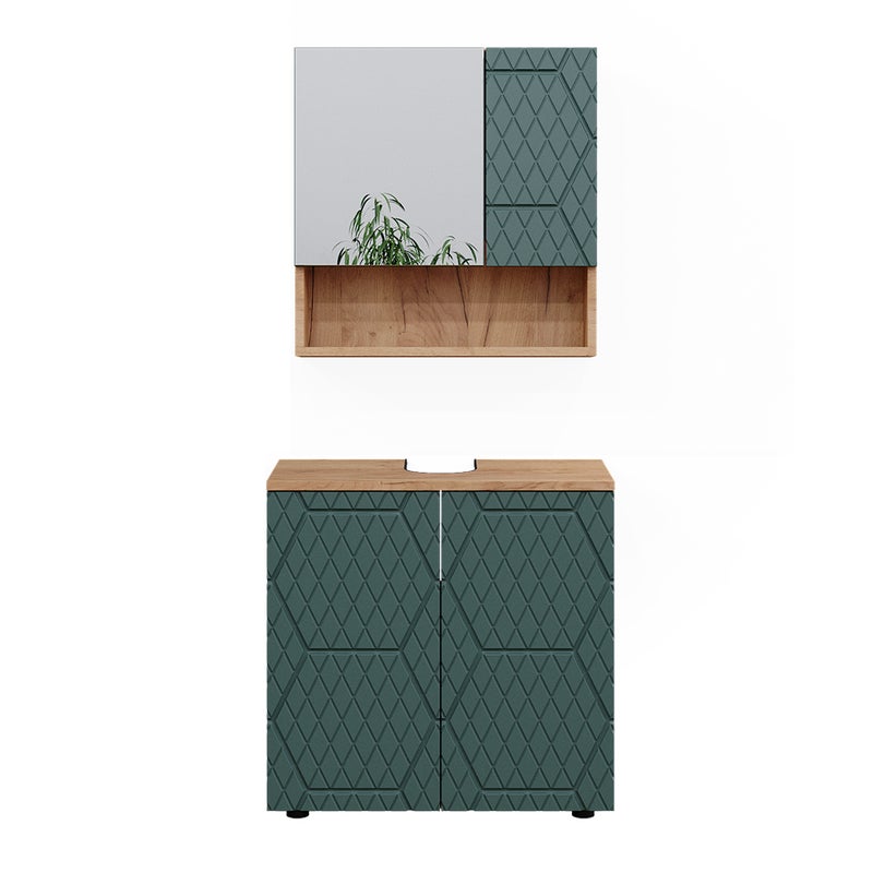 Vicco Zestaw mebli łazienkowych Irma, Zielony/złoty dąb, 2 części, podstawa 60 cm