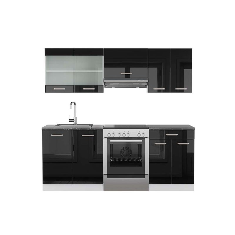 Vicco Aneks kuchenny R-Line, Czarny wysoki połysk/biały, 200 cm , BP Antracyt