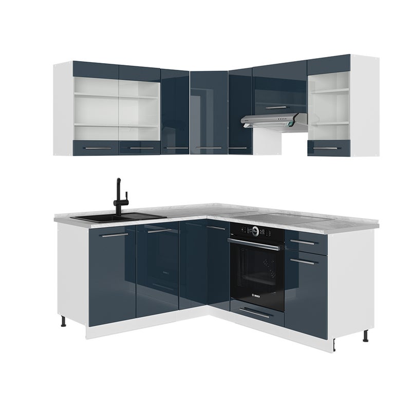 Vicco Szafki kuchenne Fame-Line, Ciemnoniebieski wysoki połysk/biały, 190 x 60 cm , BP Marmur