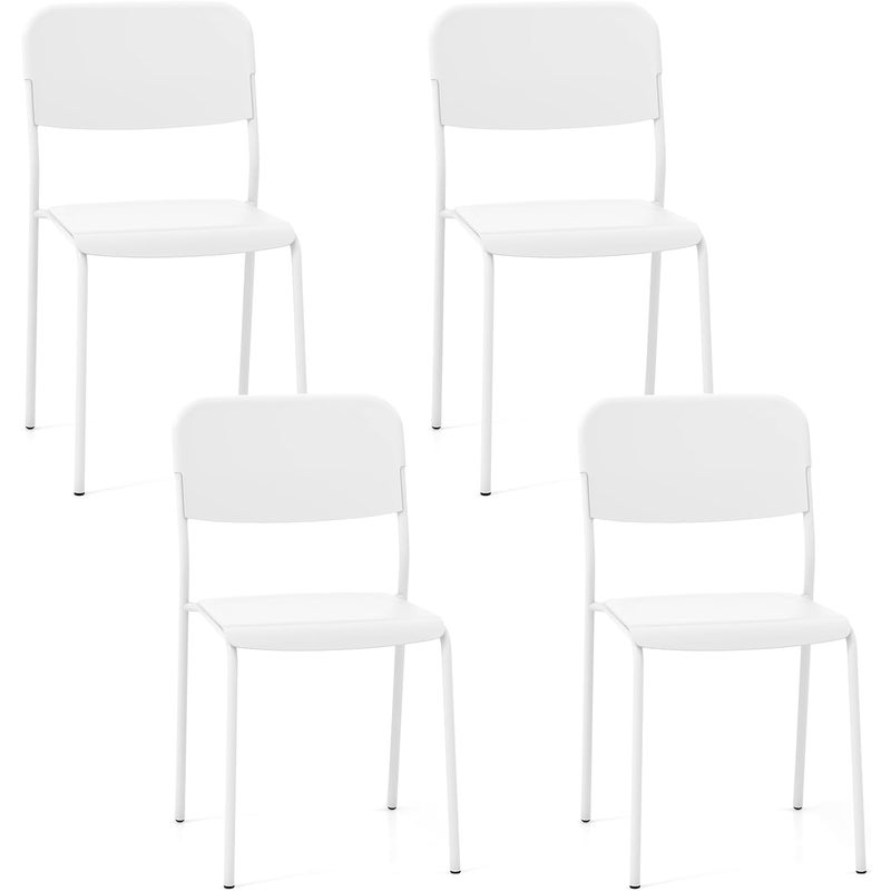 Zestaw 4 krzeseł do jadalni, krzesła kuchenne z oparciem i metalowymi nogami, siedzisko z polipropylenu, krzesła do jadalni, restauracji (białe)
