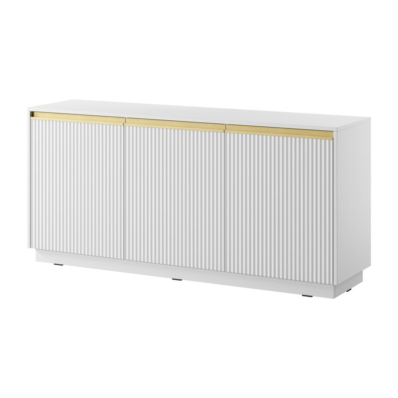 Komoda: 3 drzwi, 6 półek, matowa biel, 153,4 cm x 71,6 cm x 39 cm