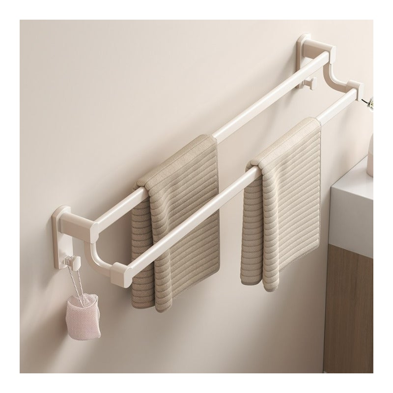 Podwójny wieszak na ręczniki, półka łazienkowa bez wiercenia, aluminiowy wieszak na ręczniki, bez wiercenia, biały, 70*8,4 cm
