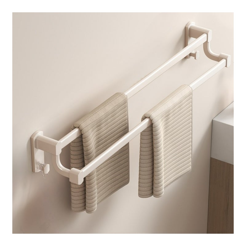 Podwójny wieszak na ręczniki, półka łazienkowa bez wiercenia, aluminiowy wieszak na ręczniki, bez wiercenia, biały, 60*8,4 cm