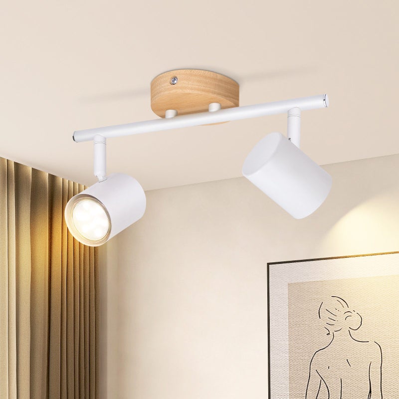 NETTLIFE 2-płomieniowa lampa sufitowa LED - GU10 lampa sufitowa biała obrotowy Reflektorowa drewniana lampa ścienna do salonu sypialni bez żarówki
