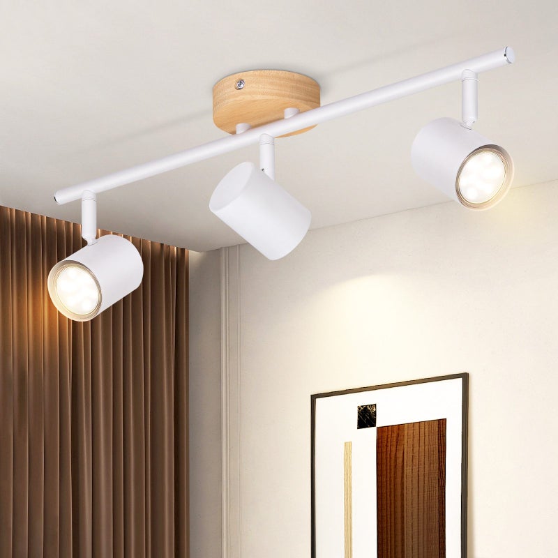 NETTLIFE 3-płomieniowa lampa sufitowa LED - GU10 lampa sufitowa biała obrotowy Reflektorowa drewniana lampa ścienna do salonu sypialni bez żarówki