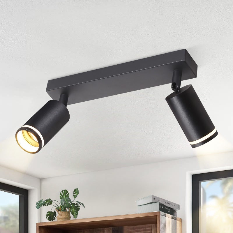 NETTLIFE 2-płomieniowa lampa sufitowa LED - czarna GU10 lampa sufitowa obrotowy Reflektorowa drewniany kinkiet do salonu sypialni bez żarówki