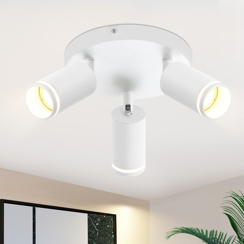 NETTLIFE 3-płomieniowa lampa sufitowa LED - GU10 lampa sufitowa biała obrotowy Reflektorowa drewniana lampa ścienna do salonu sypialni bez żarówki