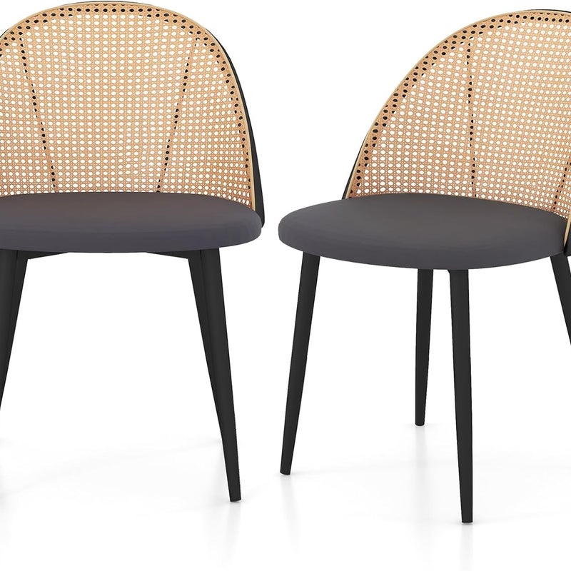 Krzesła do jadalni, zestaw 2 sztuk, krzesło kuchenne z imitacją rattanu i metalowymi nogami, obciążenie 150 kg, krzesła bez podłokietników,salonu,