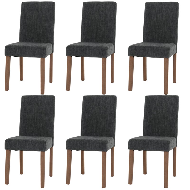 Zestaw 6 krzeseł do jadalni Littau, krzesło kuchenne z wysokim oparciem, tkanina/tkanina szenilowa drewno ~ ciemnoszary, nogi w kolorze naturalnym