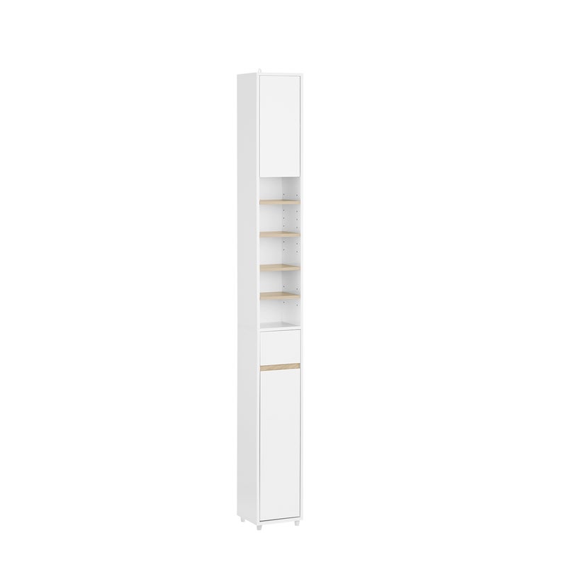 SoBuy Szafka łazienkowa słupek biała dąb regał z szufladą półki BZR34-WN