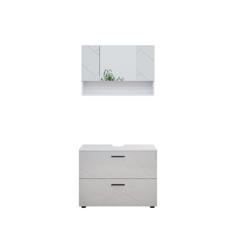 Vicco Zestaw mebli łazienkowych Irma, Biały wysoki połysk, 2 części, szafka dolna 80 cm