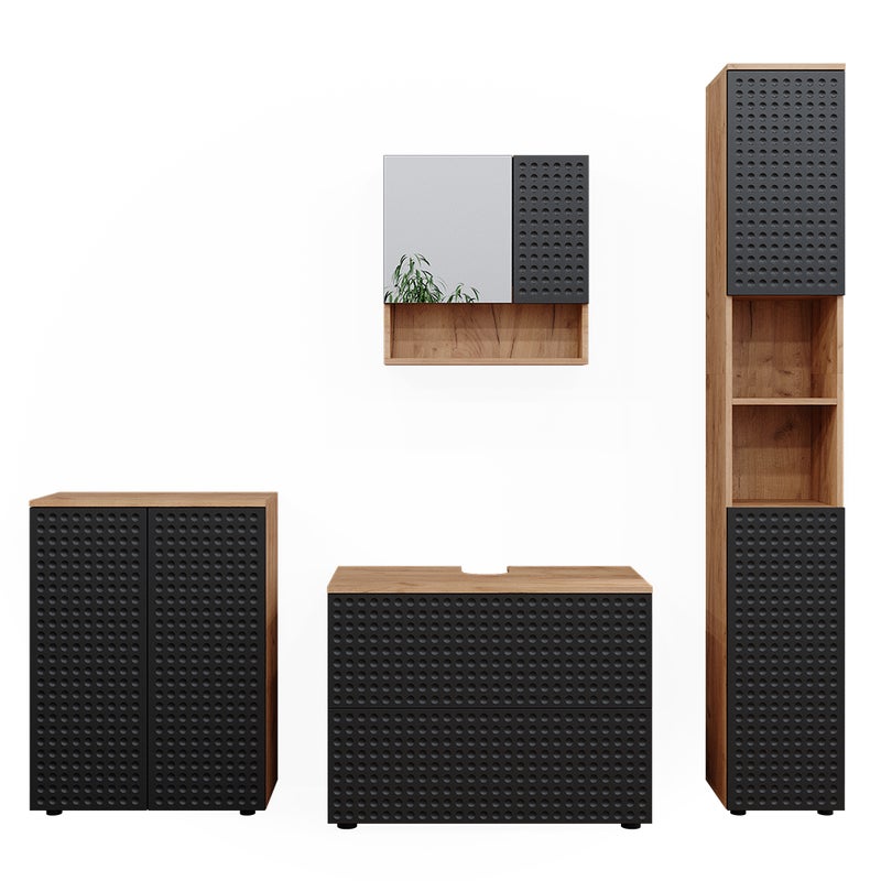 Vicco Zestaw mebli łazienkowych Irma, Kropkowany antracyt, 4 sztuki, z szufladą i modułem midi