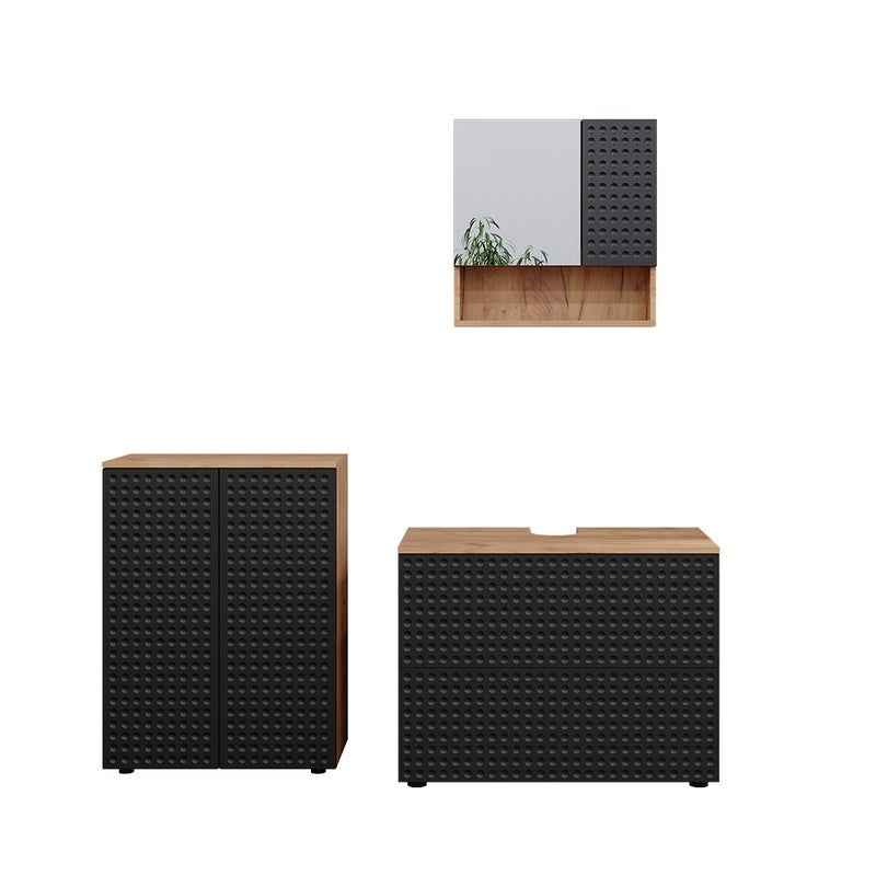 Vicco Zestaw mebli łazienkowych Irma, Kropkowany antracyt, 3 części, z podstawą 80 cm