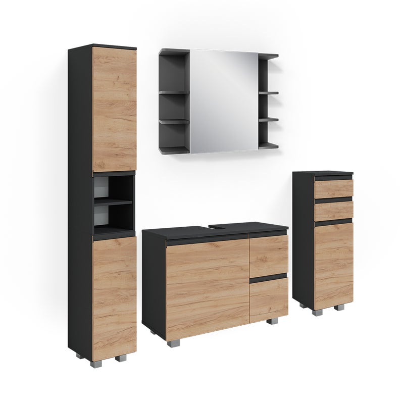 Vicco Zestaw mebli łazienkowych J-Shape, Szary, 4 części