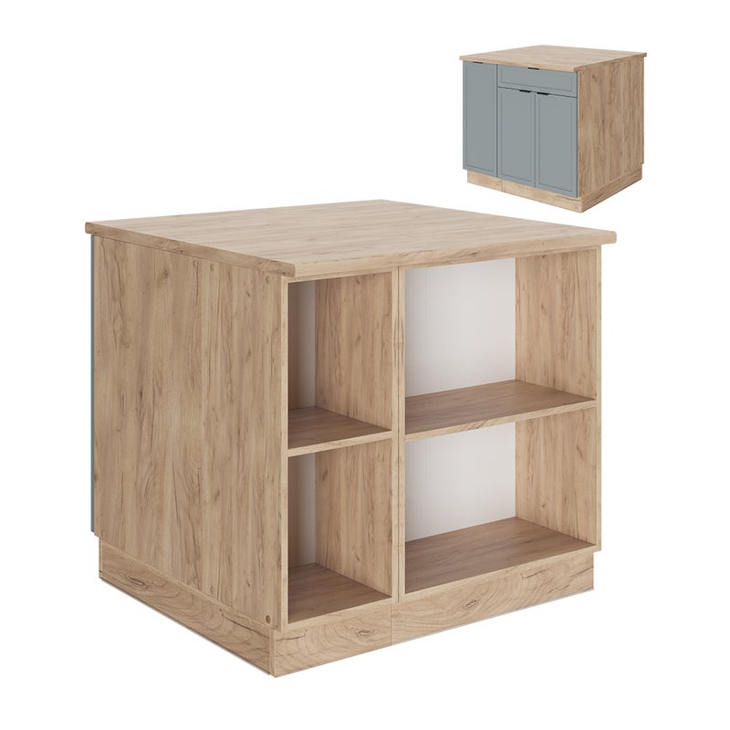 Vicco Wyspa kuchenna Fame-Line, Jasnoniebiesko-szary, 90 cm z szufladą, bez blatu roboczego