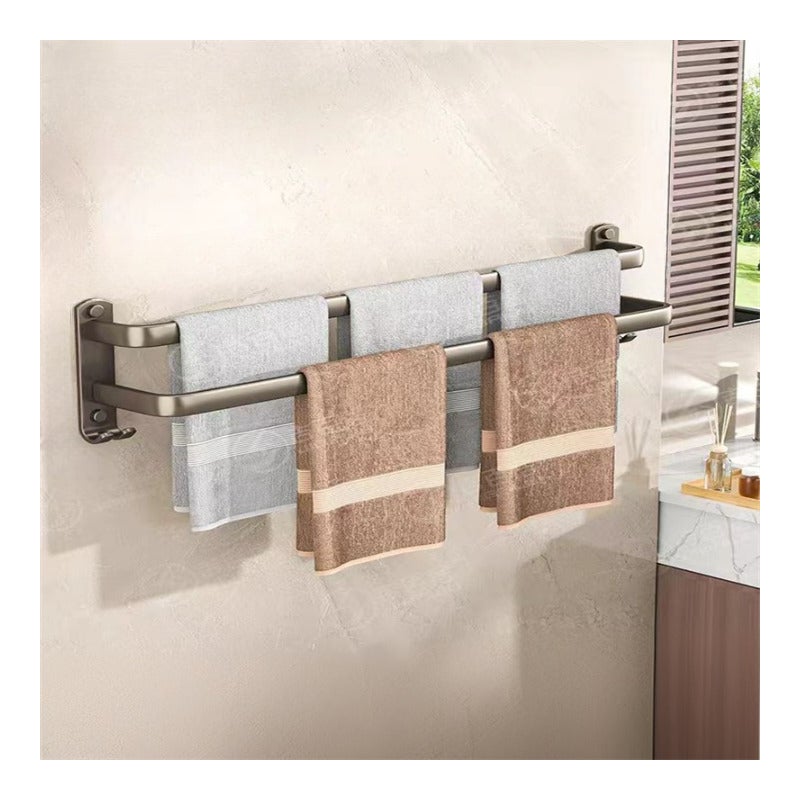Szary podwójny wieszak na ręczniki, półka łazienkowa bez wiercenia, podwieszany aluminiowy wieszak na ręczniki, 70 cm, bez wiercenia