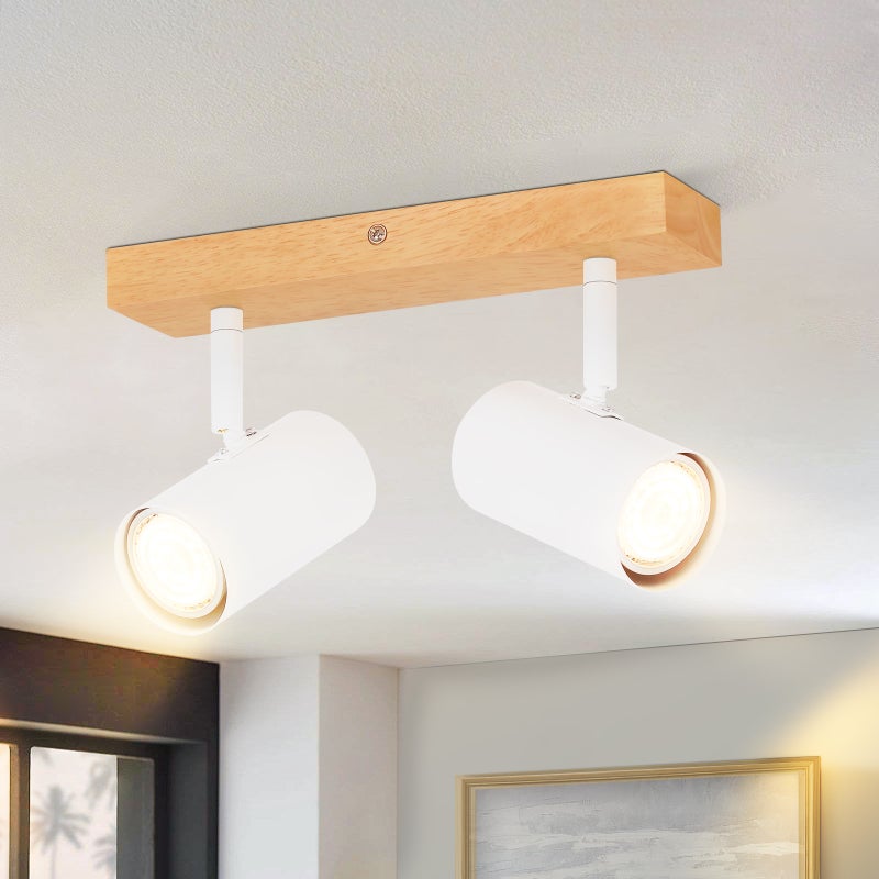 NETTLIFE Reflektorowa sufitowy 2 białe żarówki GU10 do drewna nowoczesna lampa do wnętrza na korytarz 350° punktowa do salonu sypialni