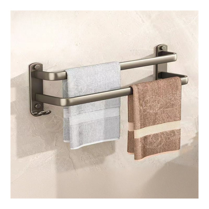 Szary podwójny wieszak na ręczniki, półka łazienkowa bez wiercenia, podwieszany aluminiowy wieszak na ręczniki, 40 cm, bez wiercenia